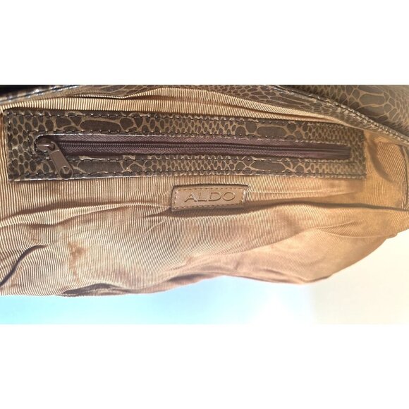 Aldo Brown Snake Print‎ Faux Leather Clutch Bag With Magnetic Snap Closure - Picture 13 of 16